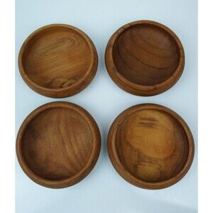 VTG MCM Set of 4 Goodwood Teak Wooden Snack Trinket Salad Bowls 6" Round